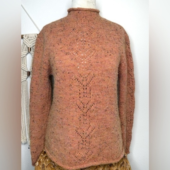 Sundance Knit Pointel Coral Peach Multi Flecked Longsleeve Mockneck sweater - Picture 2 of 8